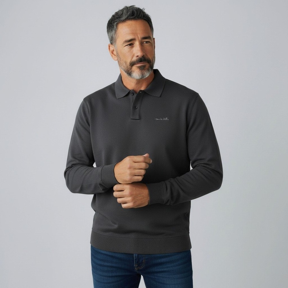 TravisMathew Polo Sweatshirt Large Gray Long Sleeve Modal Blend Stretch Logo